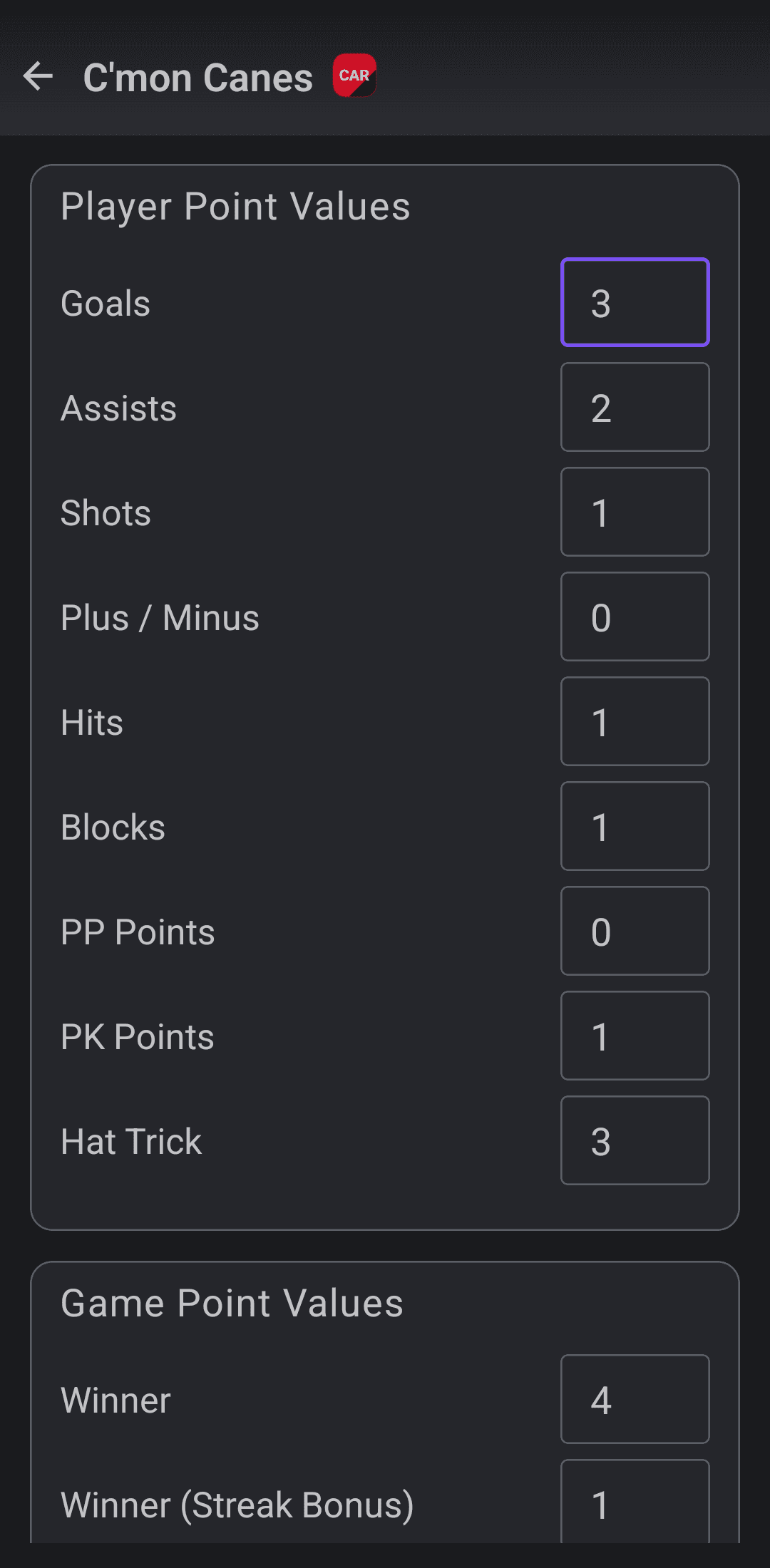Demo - Scoring settings