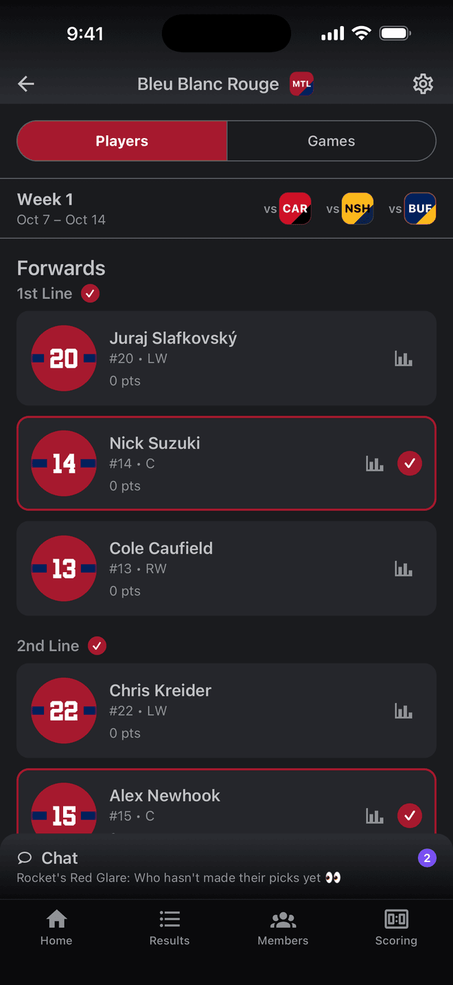 Choosing players for the week